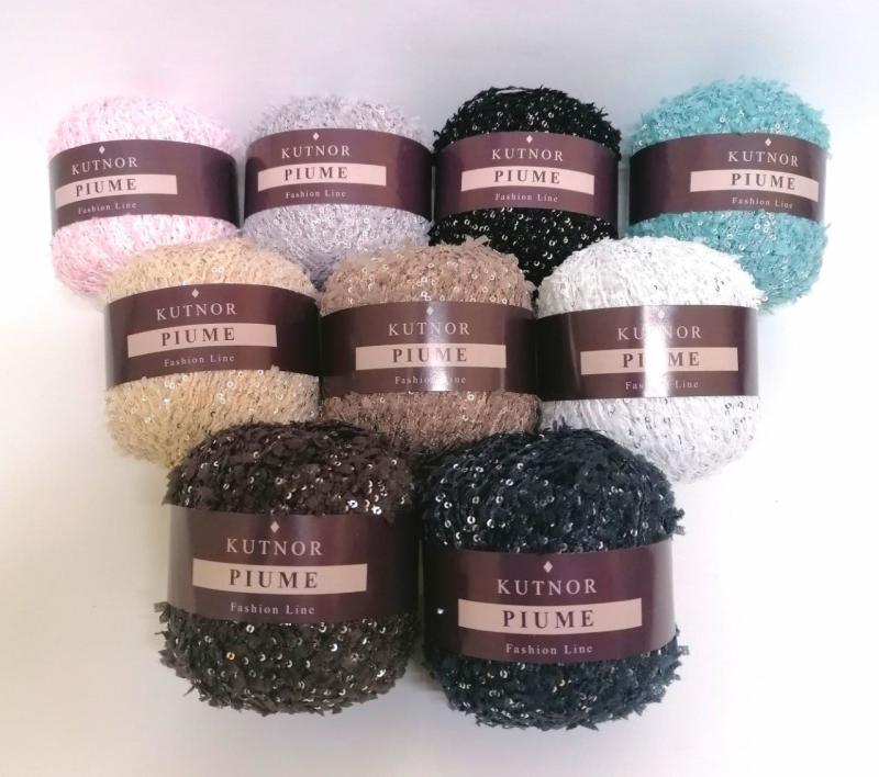 Поступление пряжи в моточках Piume от бренда KUTNOR,в составе 80% нейлон,20% пайетки.моток 50гр /90м,в упаковке 10 моточков Поступление пряжи в моточках Piume от бренда KUTNOR,в составе 80% нейлон,20% пайетки.моток 50гр /90м,в упаковке 10 моточков